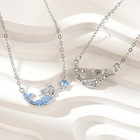 Латунные микропаве кубические цирконии сердце русалка кулон ожерелья для женщин, платина