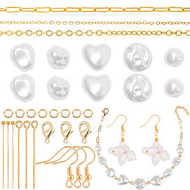 Набор для самостоятельного изготовления браслета из сережек с имитацией жемчуга, в том числе сердце из абс-пластика, каплевидные и многоугольные бусины, латунные застежки, крючки и цепочки для серег