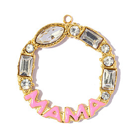 День матери 304 Подвески из нержавеющей стали с инкрустацией прозрачными кубическими циркониями, кольцо с подвеской со словом «мама», с эмалью, ионное покрытие (ip), долговечный, реальный 18 k позолоченный