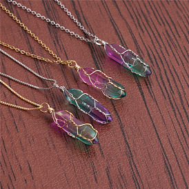 Colorful Hexagonal Prism Wire-wrapped Pendant DIY Jewelry for European and American Style Accessories