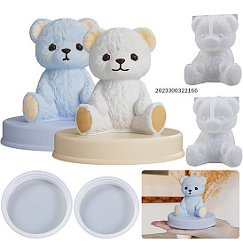 DIY Bear Decoration/Flat Round Base Silicone Molds, Display Molds, Resin Casting Mold, for UV Resin, Epoxy Resin Craft Making