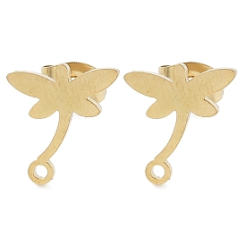 Dragonfly Ion Plating(IP) 304 Stainless Steel Stud Earring Findings, with Loop