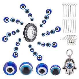 SUNNYCLUE DIY Evil Eye Earring & Bracelets Making Kits, Including Evil Eye Resin Beads, Alloy Pendants, Iron Pins, Nylon Thread and Brass Earring Hooks