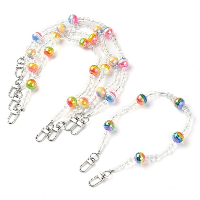 Glass & Stripe Resin Bead Decorative Purse Chains, with Alloy Swivel Clasps