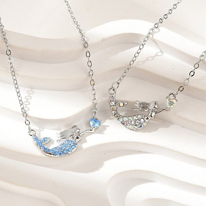 Латунные микропаве кубические цирконии сердце русалка кулон ожерелья для женщин, платина