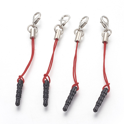 Plastic Mobile Dustproof Plugs, with Iron Findings and Nylon Cord