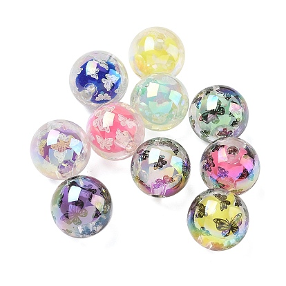 Прозрачные акриловые бусины с УФ-покрытием, бусина в бусине, радужный, круглые с бабочкой