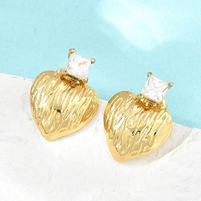 304 Herzohrstecker aus Edelstahl mit Pavé-Fassung und einem einzelnen Zirkonia für Damen, mit 316 chirurgischen Edelstahlstiften, PVD-Vakuumbeschichtung