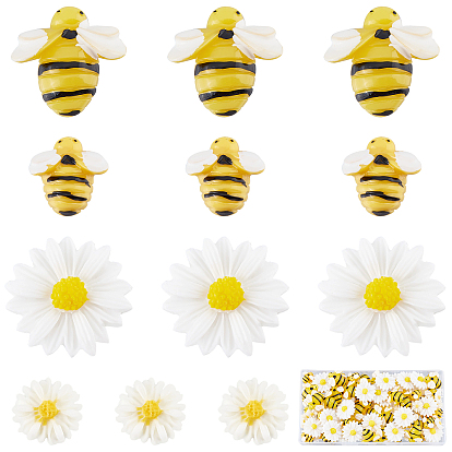 100Pcs 4 Styles Opaque Resin Cabochons, Flower & Bee