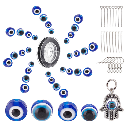 DIY Evil Eye Earring & Bracelets Making Kits, Including Evil Eye Resin Beads, Alloy Pendants, Iron Pins, Nylon Thread and Brass Earring Hooks