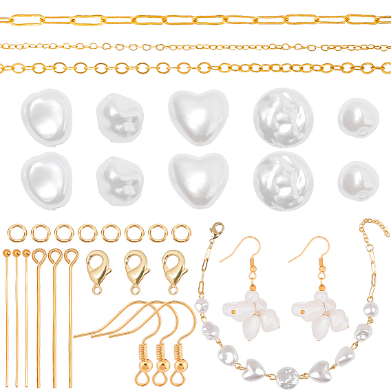 Набор для самостоятельного изготовления браслета из сережек с имитацией жемчуга, в том числе сердце из абс-пластика, каплевидные и многоугольные бусины, латунные застежки, крючки и цепочки для серег
