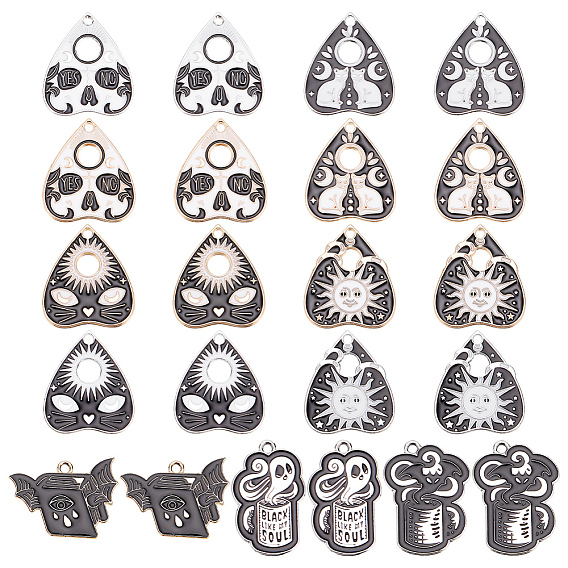 22Pcs 11 Styles Alloy Enamel Pendants, Cup with Ghost/Bat & Heart & Book