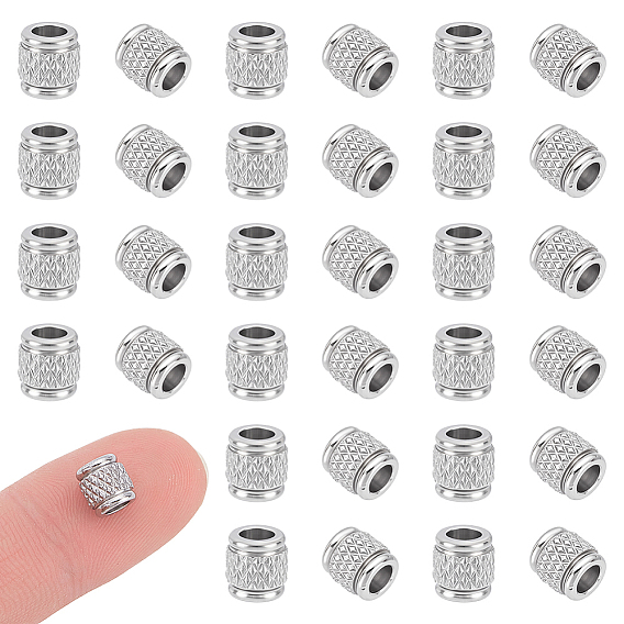 50pcs 304 perles européennes en acier inoxydable, Perles avec un grand trou   , colonne