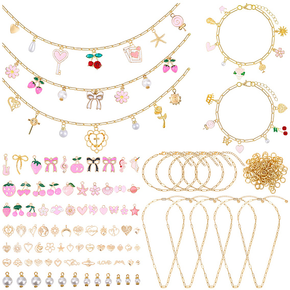 DIY Bracelets & Necklace Making Kit, Including 304 Stainless Steel Paperclip Chains Bracelets & Necklaces, Alloy Enamel Pendants, Brass Open Jump Rings