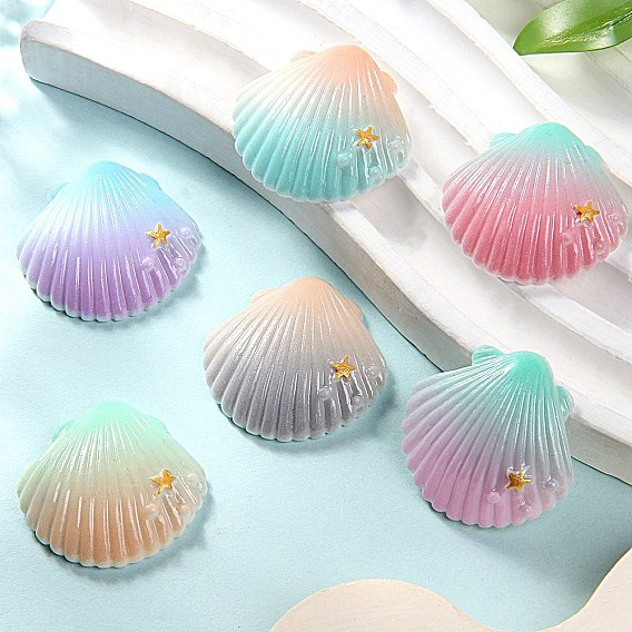 Непрозрачные смоляные кабошоны, форма ракушки со звездой, два тона