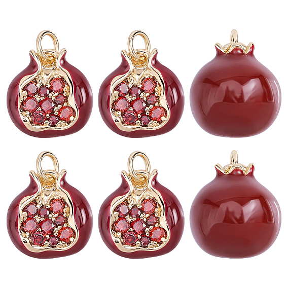 Brass Enamel Charms, Pomegranate Charms, Golden