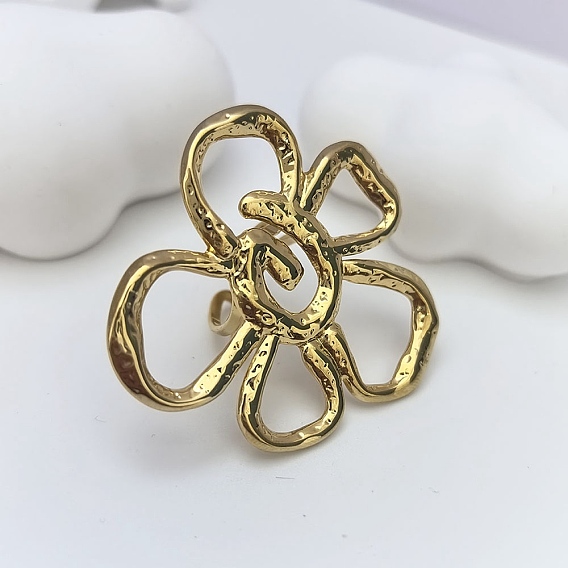 Регулируемые 304 манжеты из нержавеющей стали с открытыми кольцами для женщин, цветок