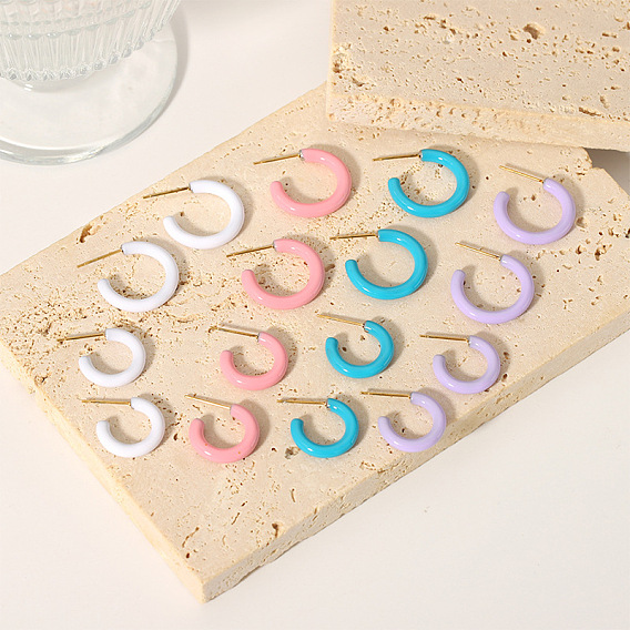 Простые и элегантные 304 серьги-гвоздики из нержавеющей стали в форме буквы С, золотые