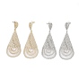 Brass Micro Pave Cubic Zirconia Stud Earrings, Teadrop