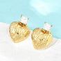 304 Stainless Steel Pave Single Cubic Zirconia Heart Stud Earrings for Women, with 316 Surgical Stainless Steel Pins, PVD Vacuum Plating