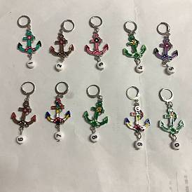 Marqueurs de point de verrouillage pendentif en alliage d'émail, 304 marqueur de point en acier inoxydable, ancre et numéro rond plat acrylique 0~9