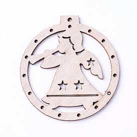 Gros pendentifs en bois non teint, plat rond avec l'ange