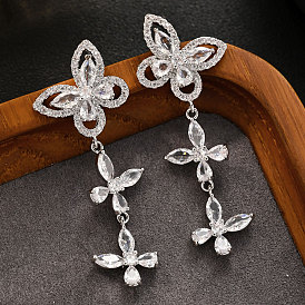 Серьги-гвоздики из латуни с прозрачным кубическим цирконием, бабочка