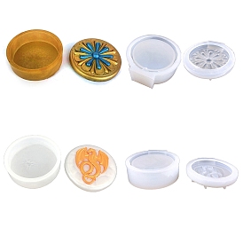 Dragon/Flower Pattern DIY Round Box Silicone Molds, Storage Molds, Resin Casting Molds, for UV Resin, Epoxy Resin Craft Making