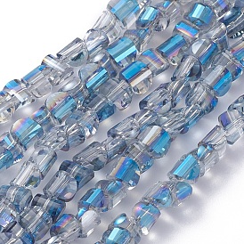 Electroplate Glass Beads Strands, Faceted, Half Rainbow Plated, Half Round