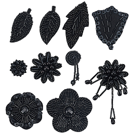 10шт. 10 виды нашивок из фетра, полиэстера и стеклянных бусин для пришивания, швейные украшения, чёрные