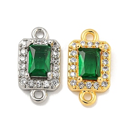 Brass Pave Clear & Green Cubic Zirconia Connector Charms, Rectangle Links