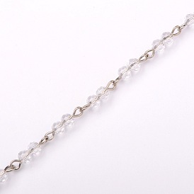Rondes à la main perles de verre chaînes de colliers bracelets faisant, avec épingle à oeil en fer, non soudée, platine