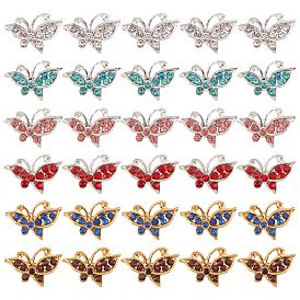 Olycraft 30Pcs 6 Colors Alloy Rhinestone Cabochons, Butterfly, Golden