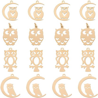 16Pcs 4 Style  201 Stainless Steel Pendants, For Halloween, Oval