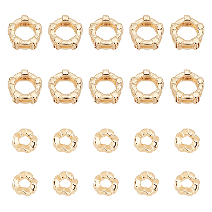 20Pcs 2 Style Brass Beads, Nickel Free, Wave & Flat Round