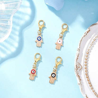 4Шт подвесные украшения из сплава эмали, Сплав с застежками, Хамса рука с глазом