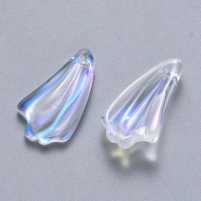 Transparent Spray Painted Glass Pendants, AB Color Plated, Leaf
