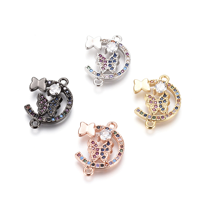 Brass Micro Pave Cubic Zirconia Links Connectors, Butterfly, Colorful