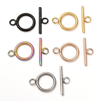Ion Plating(IP) 304 Stainless Steel Textured Toggle Clasps, Ring
