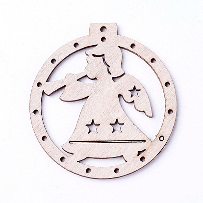 Gros pendentifs en bois non teint, plat rond avec l'ange