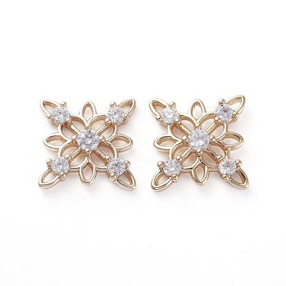 Brass Cubic Zirconia Filigree Joiners, Real 18K Gold Plated, Flower