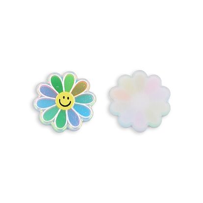 Plate Acrylic Cabochons, with Printed Flower
