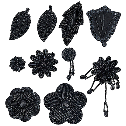 10шт. 10 виды нашивок из фетра, полиэстера и стеклянных бусин для пришивания, швейные украшения, чёрные