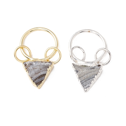 Pendentifs en agate solaire naturelle, avec des résultats en laiton et des anneaux de saut, sans cadmium et sans plomb, triangle