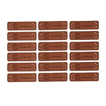Etiquetas de cuero pu, etiqueta en relieve hecha a mano, con agujeros, para jeans de bricolaje, , , accesorios de sombrero, rectángulo con mano palabra