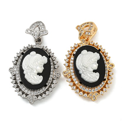 Латунные микропаве прозрачные подвески с фианитом, без кадмия, без никеля и без свинца, с оболочкой, овальные с девушкой