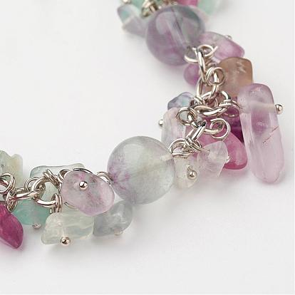 Gemstone Bracelets, with Natural Fluorite Bead, Gravel and Brass Hand