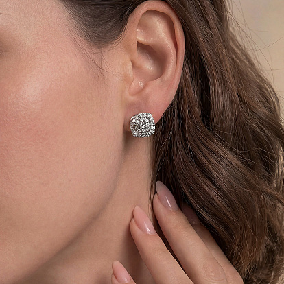 925 Sterling Silver Pave Moissanite Stud Earrings for Women, Square