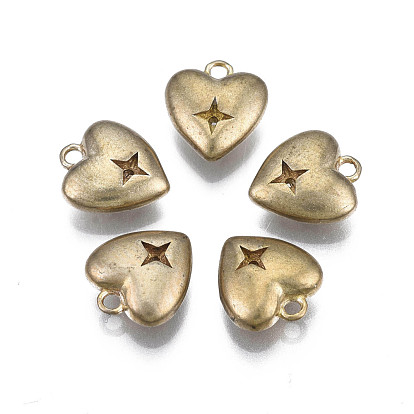 Breloques en laiton sertis de strass, cœur, non plaqué
