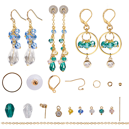DIY Earring Making, with Unwelded Brass Cable Chains, Brass Linking Rings, Electroplated Glass Charms and Brass Earring Findings